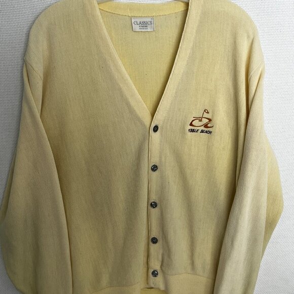 Vintage Classics Mens light Yellow Golf Cardigan Pebble Beach USA Made (READ) - Picture 3 of 13